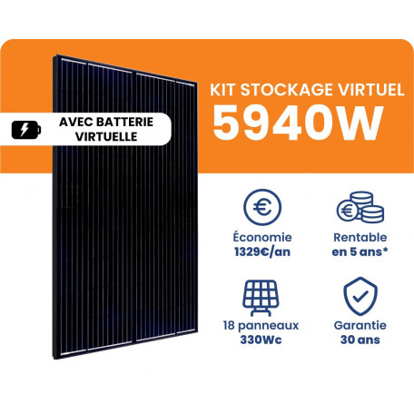 Kit Solaire Autoconsommation Meilleur Prix 5940W Triphasé avec Batterie Virtuelle