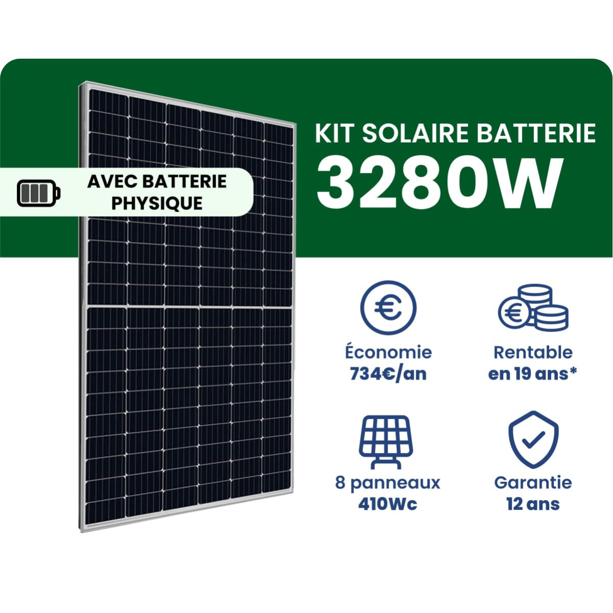 Kit Solaire Batterie Autoconsommation 3280W - SunMini 3K
