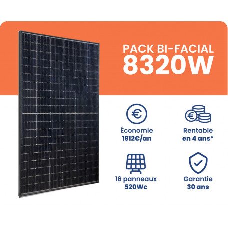 Kit Solaire Autoconsommation Bi-Facial 8320W Triphasé - Micro-onduleurs APS