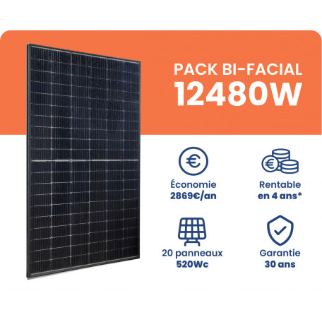 Kit Solaire Autoconsommation Bi-Facial 12480W Triphasé - Micro-onduleurs APS