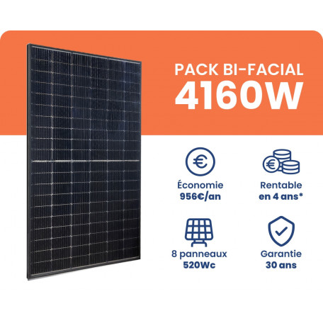 Kit Solaire Autoconsommation Bi-Facial 4160W - Onduleur hybride Solis Kit Solaire Autoconsommation Bi-Facial 4160W - Onduleur hybride Solis