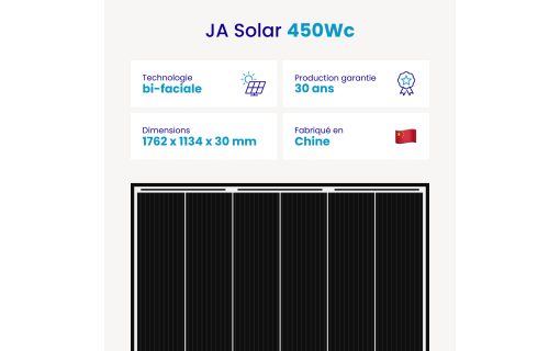 Panneau solaire JA Solar 450Wc bi-facial