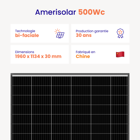 Panneau solaire Amerisolar 500Wc Panneau solaire Amerisolar 500Wc