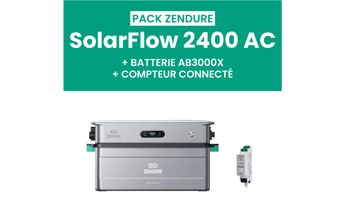 Pack Zendure SolarFlow 2400 AC + 1 Batterie AB3000X + Shelly Pro 3EM