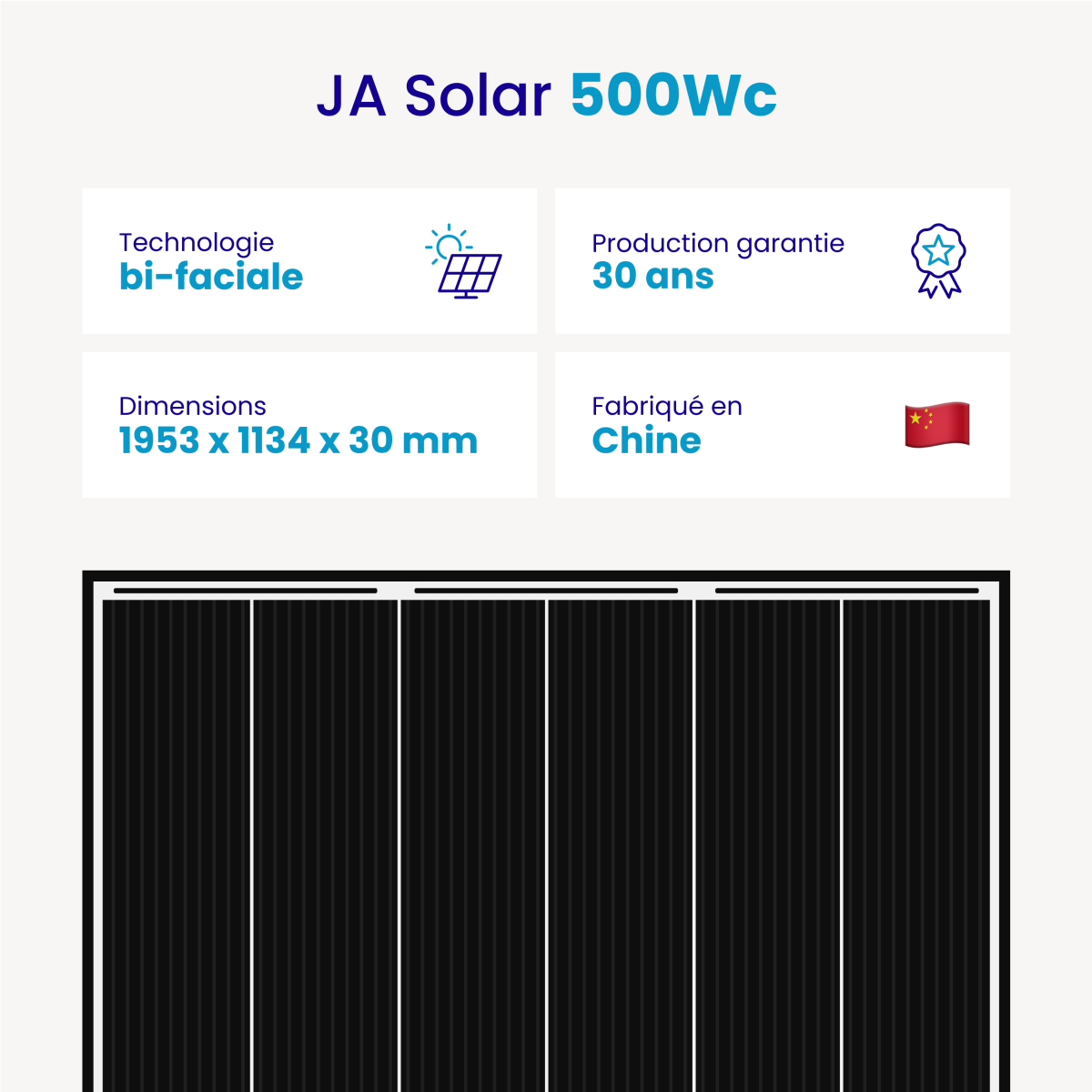 Panneau solaire JA Solar 500W - Bifacial & Biverre