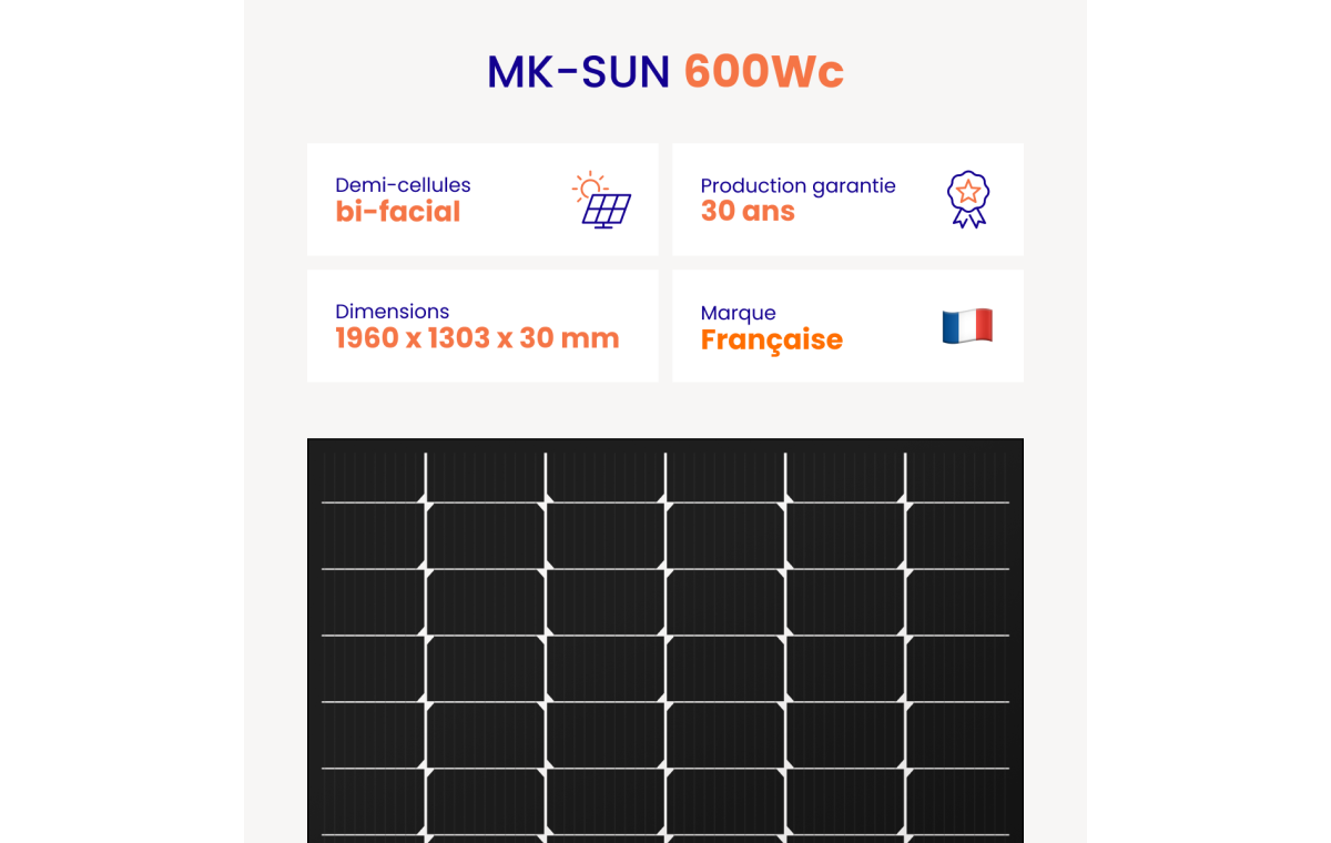Panneau Solaire MK-SUN 600Wc Bifacial Biverre
