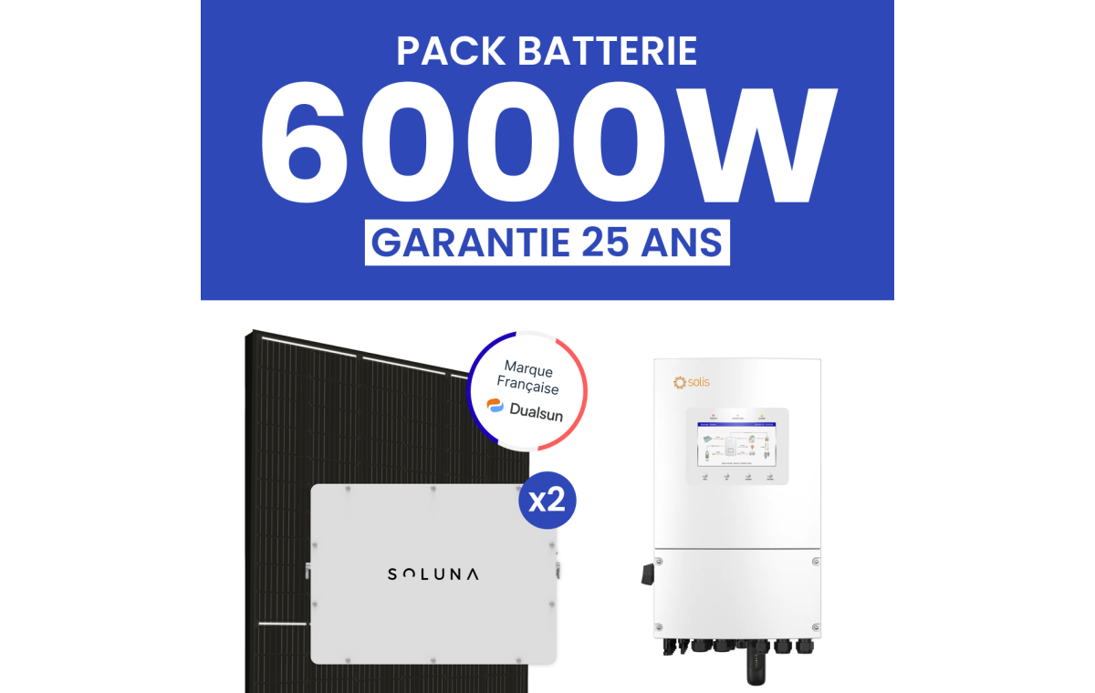 Kit Solaire 6000W DualSun Onduleur Hybride SOLIS + 2 Batteries SOLUNA 5 kWh