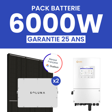 Kit Solaire 6000W DualSun Onduleur Hybride SOLIS + 2 Batteries SOLUNA 5 kWh