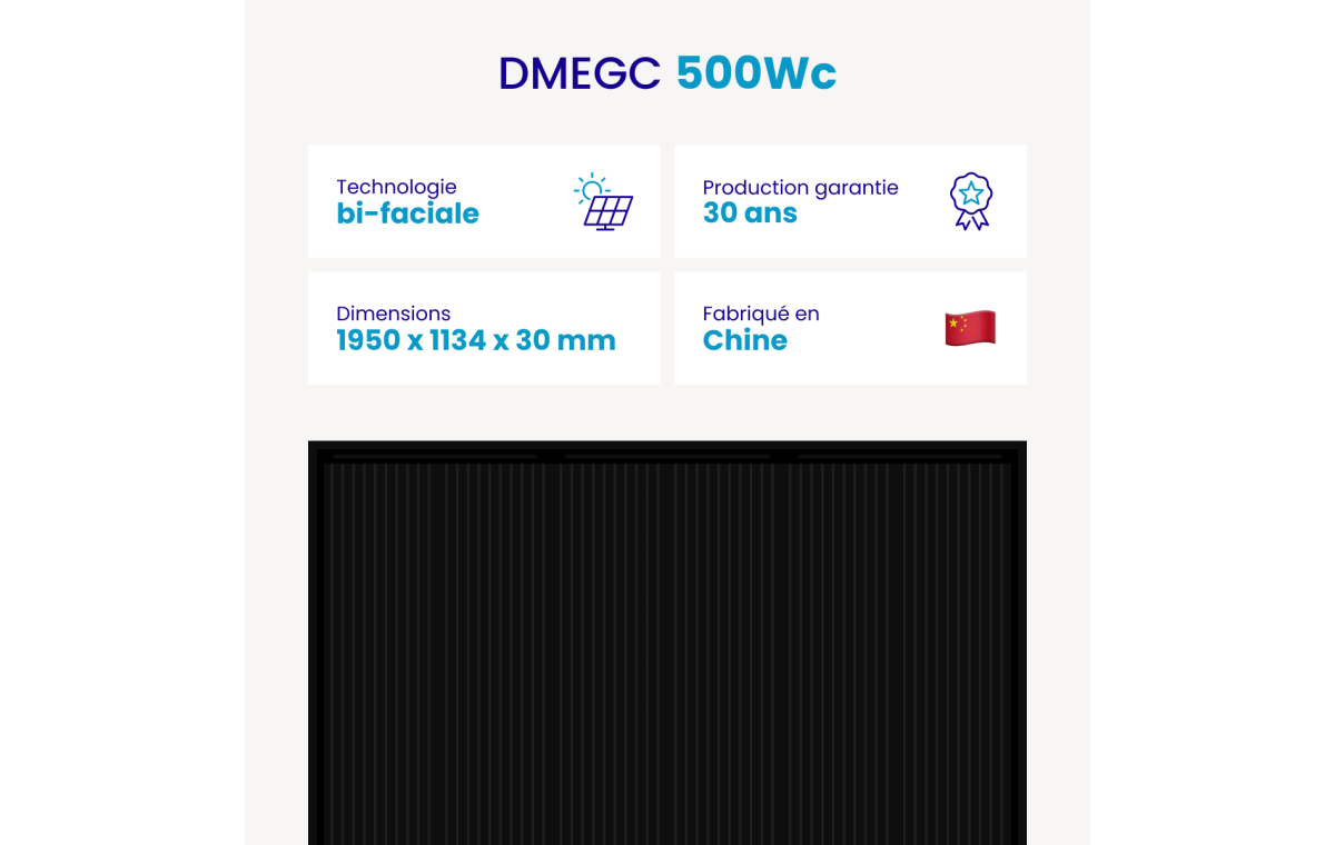 Panneau solaire 500W DMEGC - TopCon Biverre Bifacial