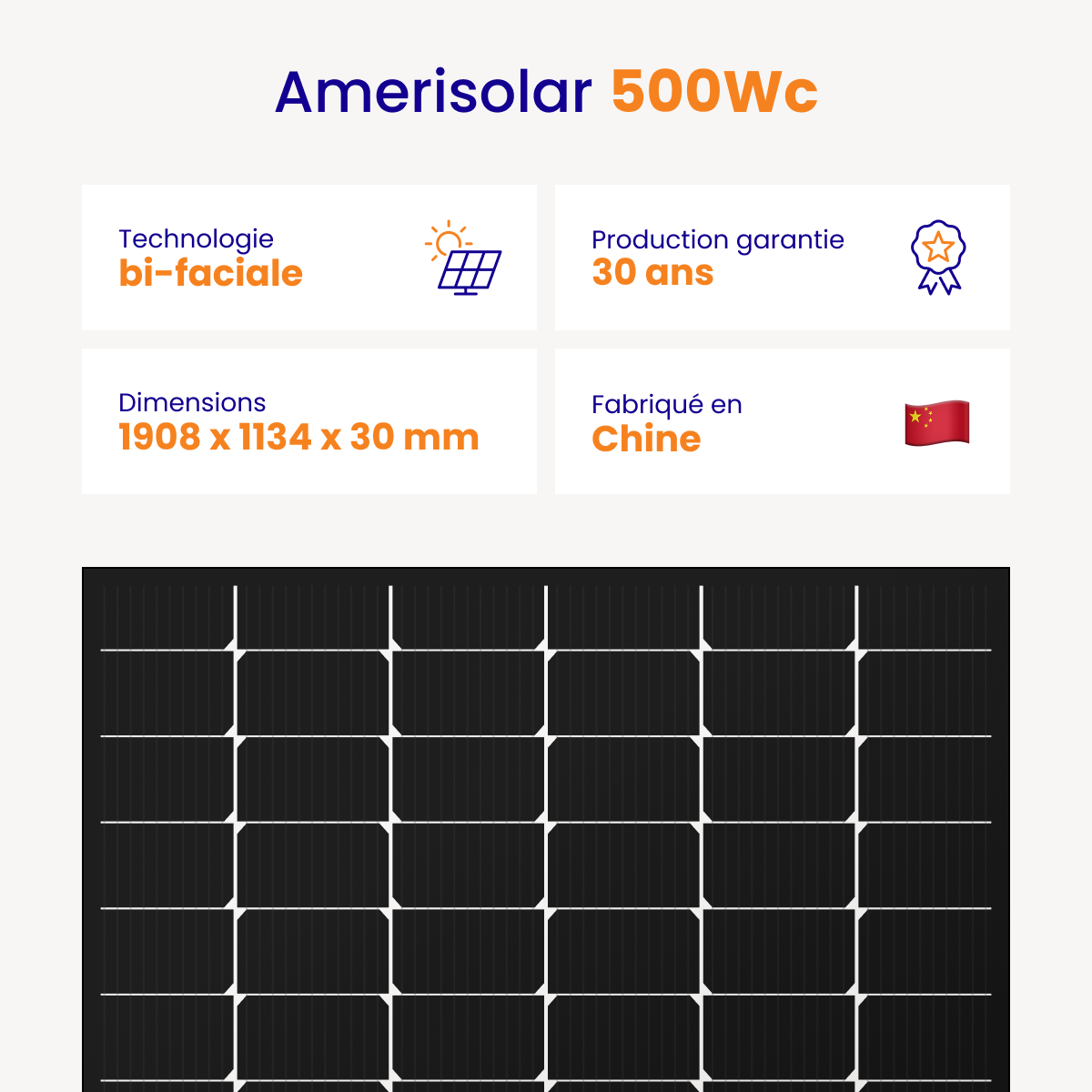 Panneau solaire Amerisolar 500Wc Bifacial