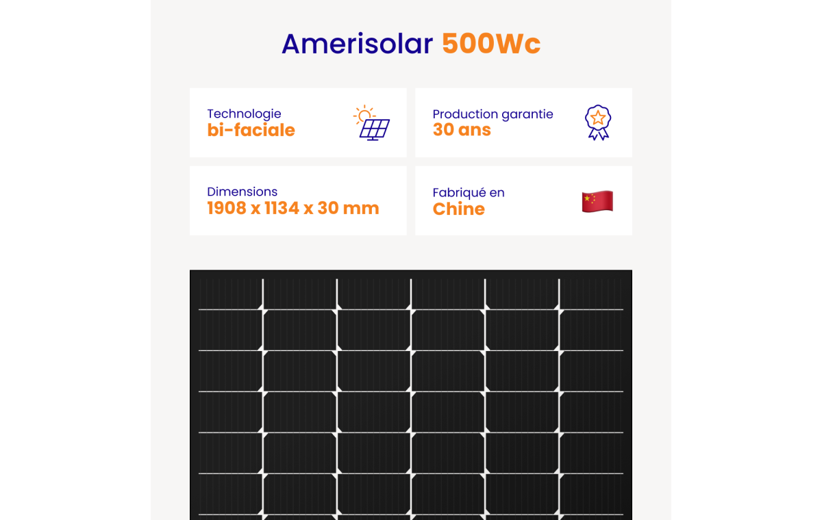 Panneau solaire Amerisolar 500Wc Bifacial