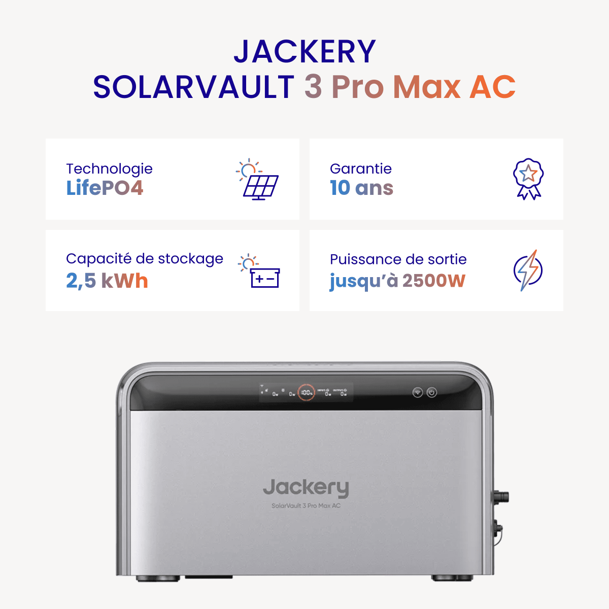 Pack Batterie Jackery SolarVault 3 Pro Max AC : 2,52 à 15,12 kWh Modulables