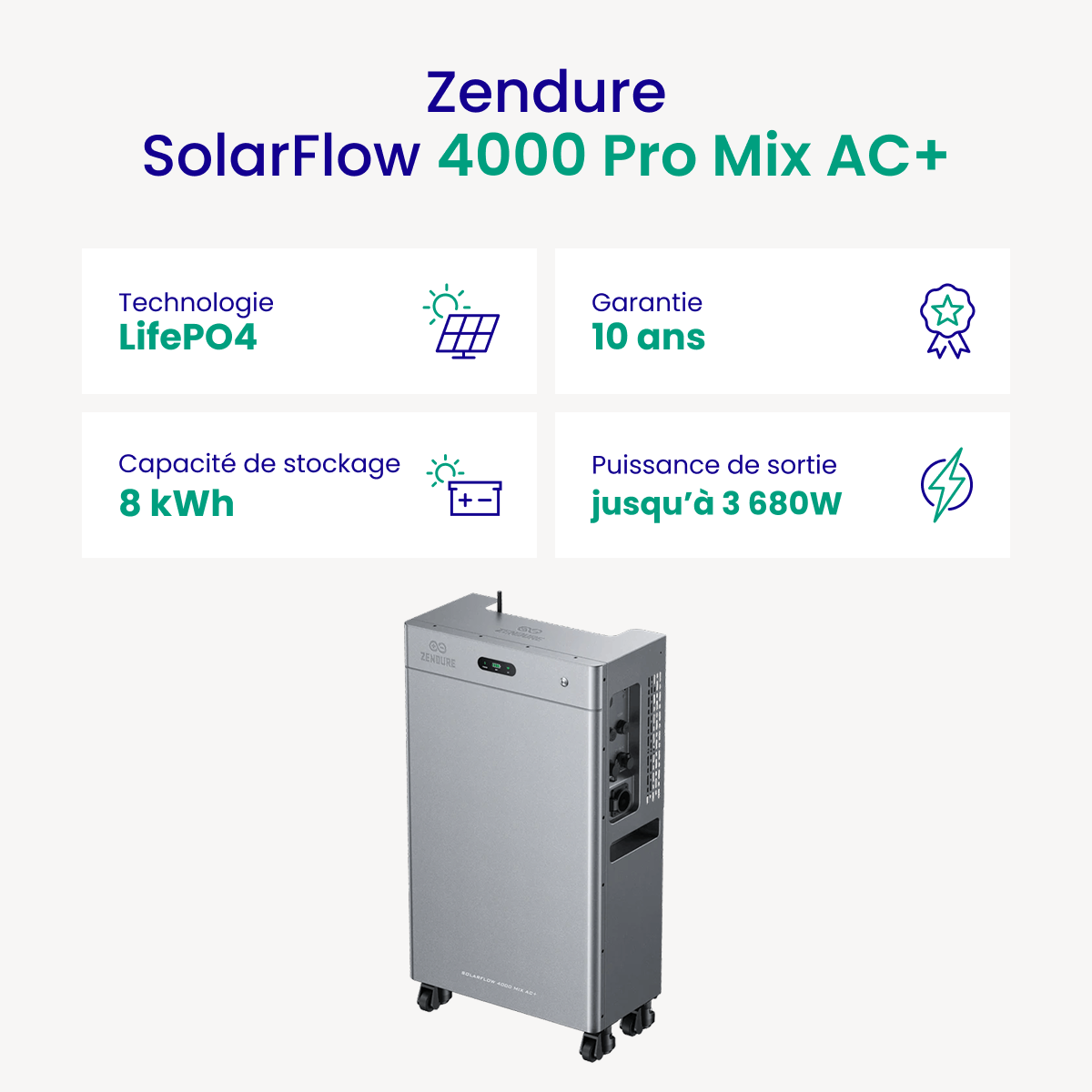 Batterie Solaire Zendure SolarFlow 4000 Mix AC+ 8kWh LiFePO₄