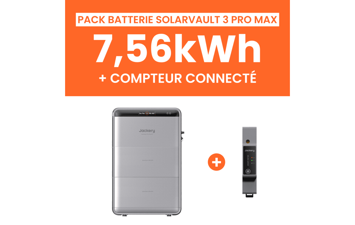Pack Batterie Solaire Jackery SolarVault 3 Pro Max AC 7,56kWh avec Smartmeter