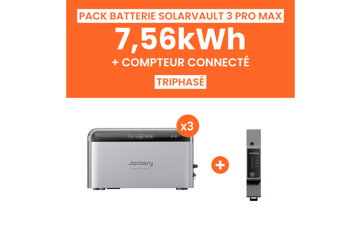 Pack 3 Batteries Solaire Jackery SolarVault 3 Pro Max AC 7.56 kWh + Compteur triphasé