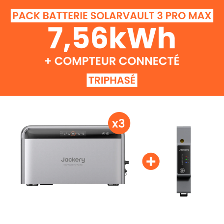 Pack 3 Batteries Solaire Jackery SolarVault 3 Pro Max AC 7.56 kWh + Compteur triphasé