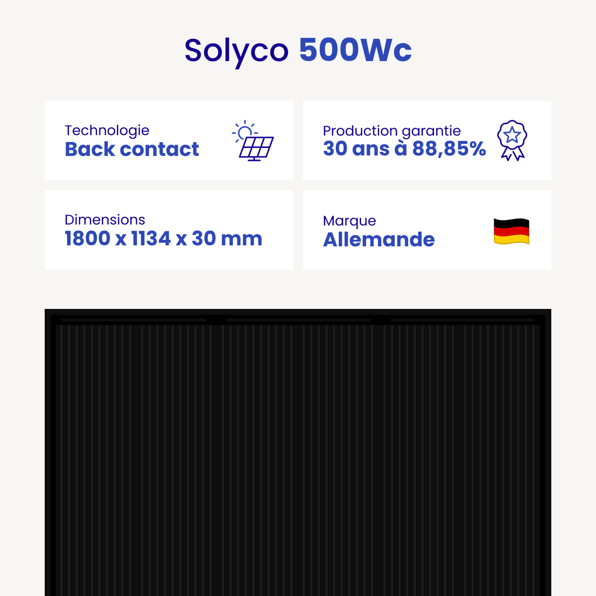 Panneau solaire SOLYCO 500Wc - Back Contact bi-verre bifacial