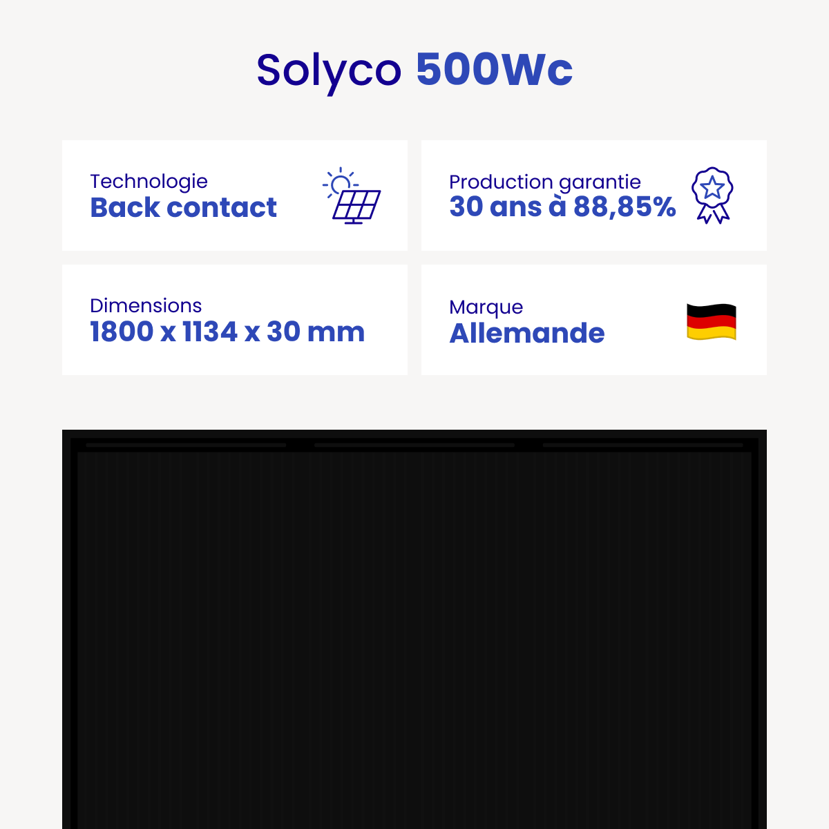 Panneau solaire SOLYCO 500Wc - Back Contact bi-verre bifacial