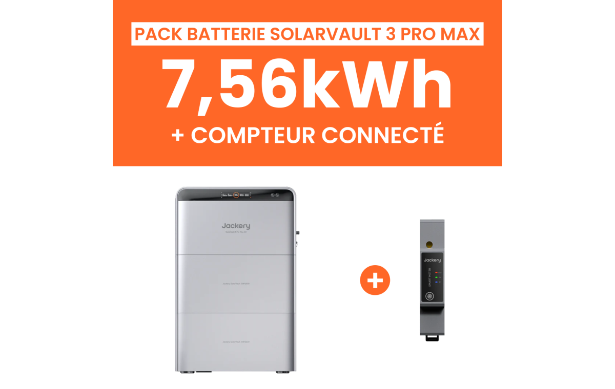 Pack Batterie Solaire Jackery SolarVault 3 Pro Max AC 7,56kWh avec Smartmeter
