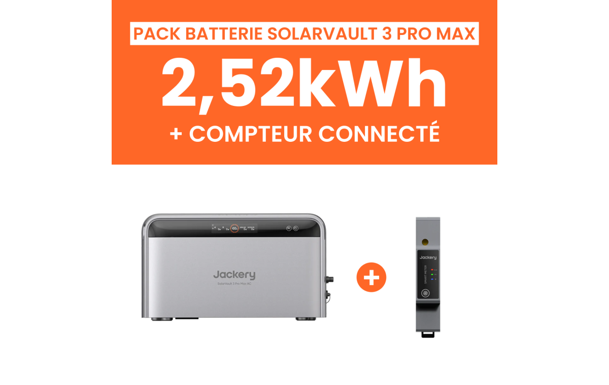 Pack Batterie Solaire Jackery SolarVault 3 Pro Max AC 2,5kWh + Smartmeter