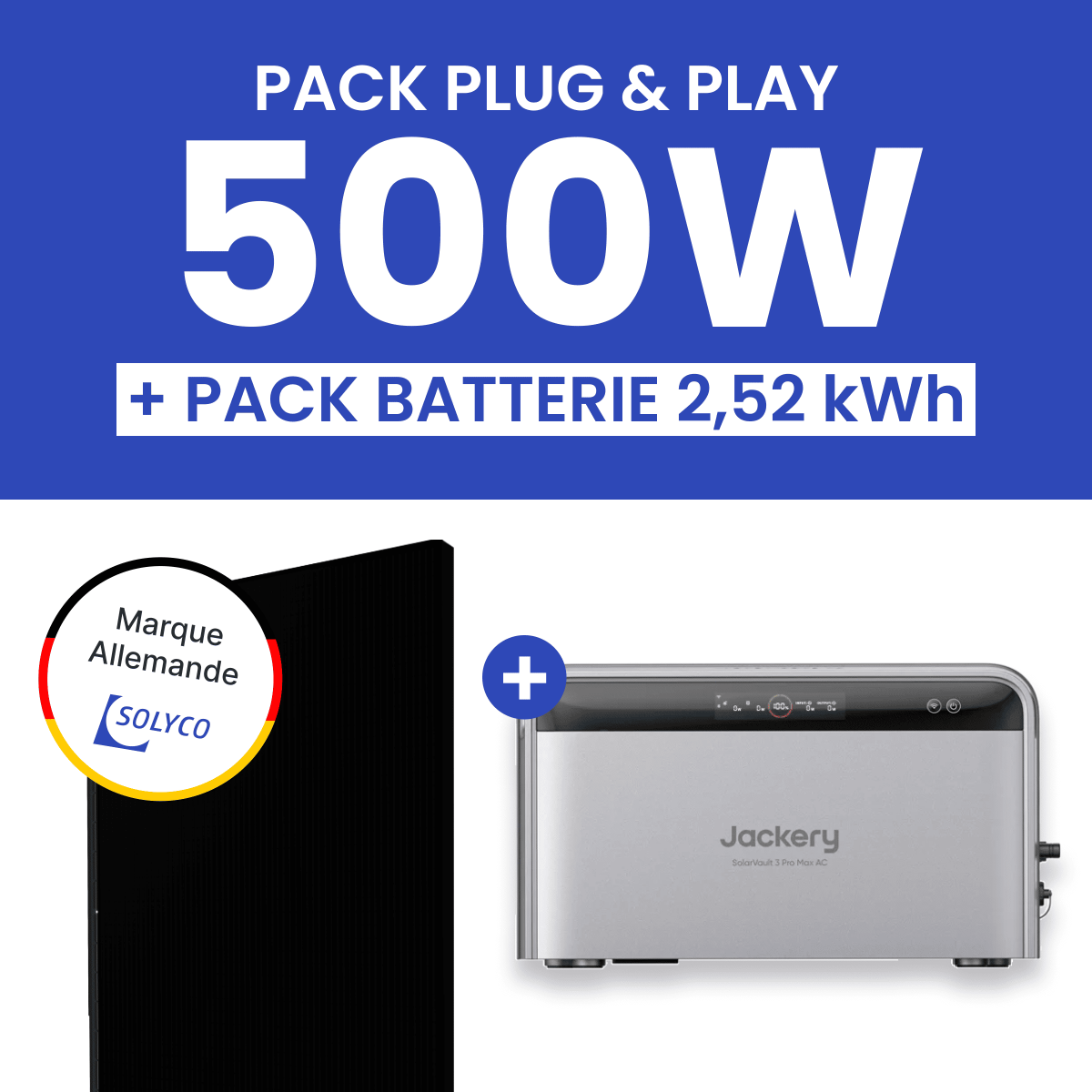 Kit Solaire Plug and Play 500W SOLYCO + Batterie Jackery SolarVault 3 Pro 2,52kWh