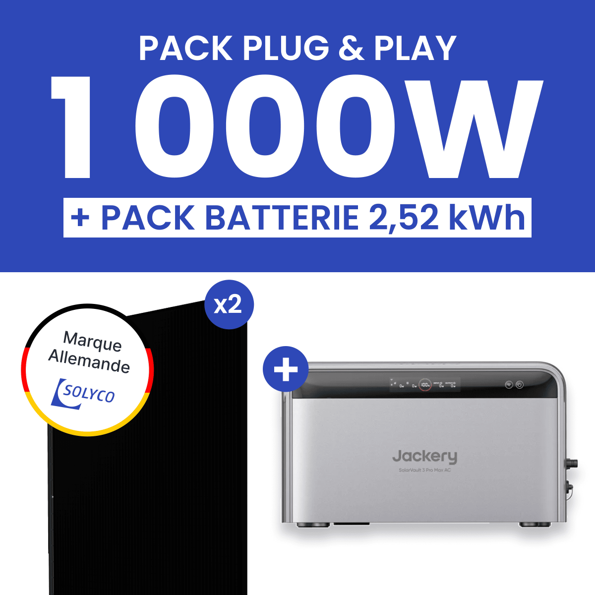 Kit Solaire Plug and Play 1000W SOLYCO + Batterie Jackery SolarVault 3 Pro 2,52kWh