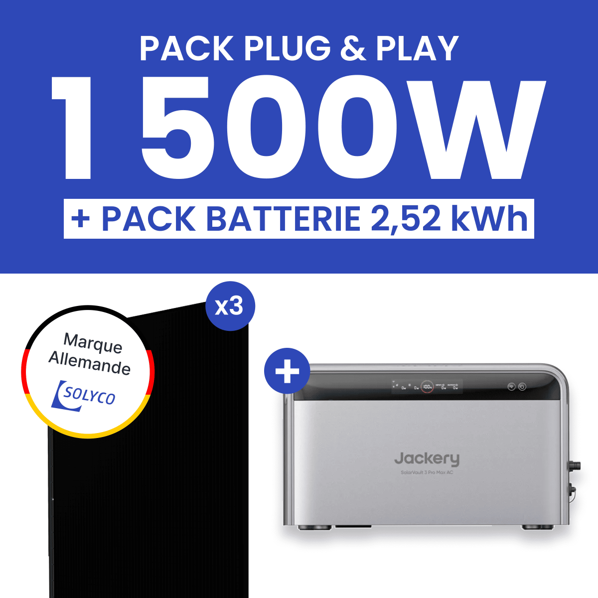 Kit Solaire Plug and Play 1500W SOLYCO + Batterie Jackery SolarVault 3 Pro 2,52kWh