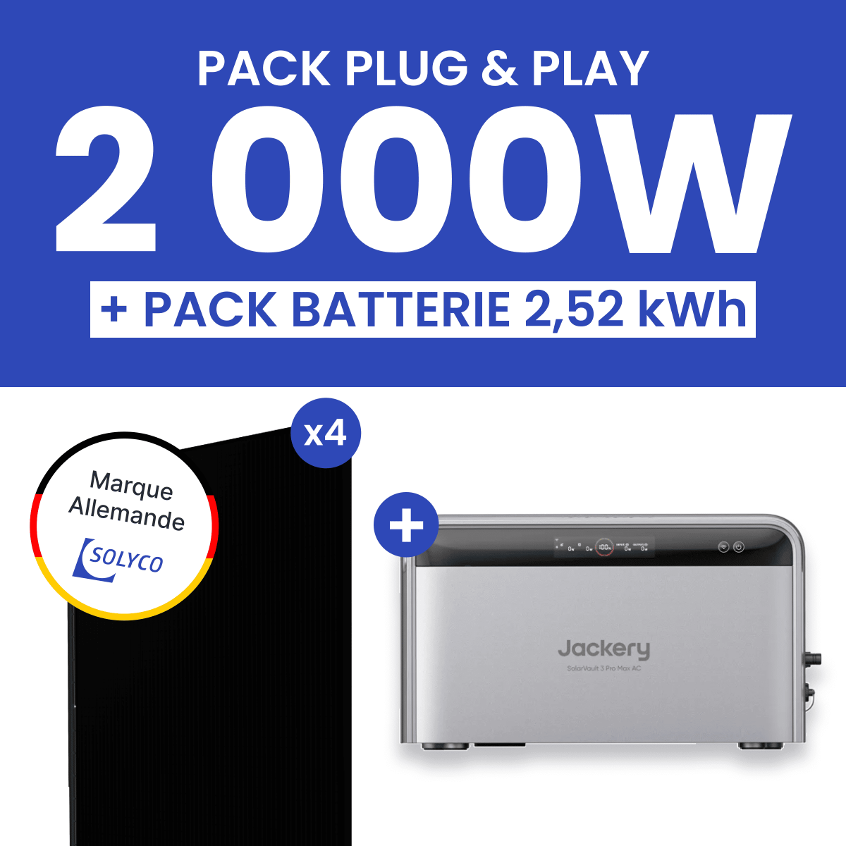 Kit Solaire Plug and Play 2000W SOLYCO + Batterie Jackery SolarVault 3 Pro 2,52kWh