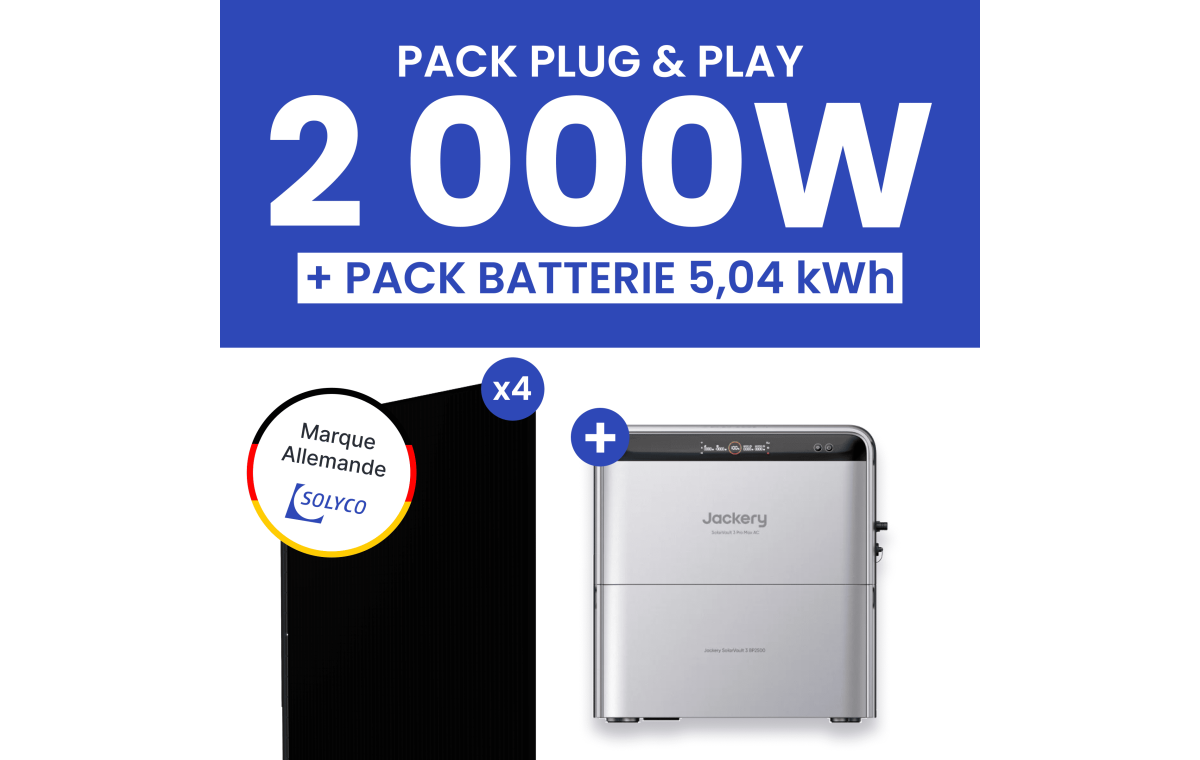 Kit Solaire Plug and Play 2000W SOLYCO + Batterie Jackery SolarVault 3 Pro 2,52kWh + Batterie Additionnelle BP2500 2,52kWh