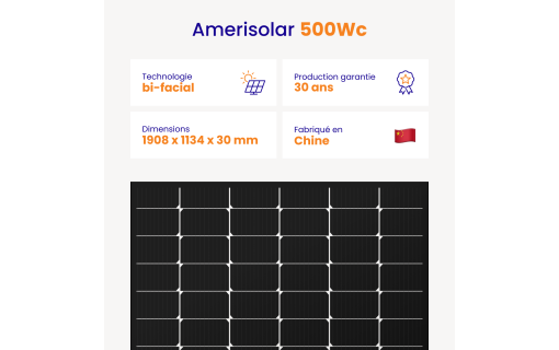 Panneau solaire Amerisolar 500Wc - TopCon Biverre Bifacial