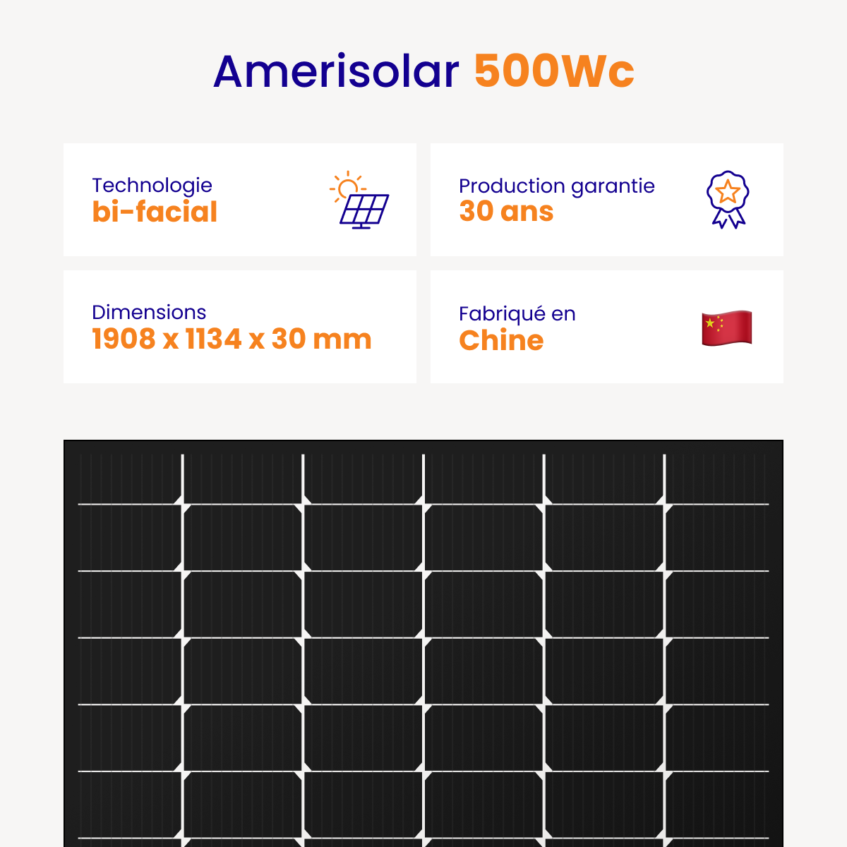 Panneau solaire Amerisolar 500Wc - TopCon Biverre Bifacial