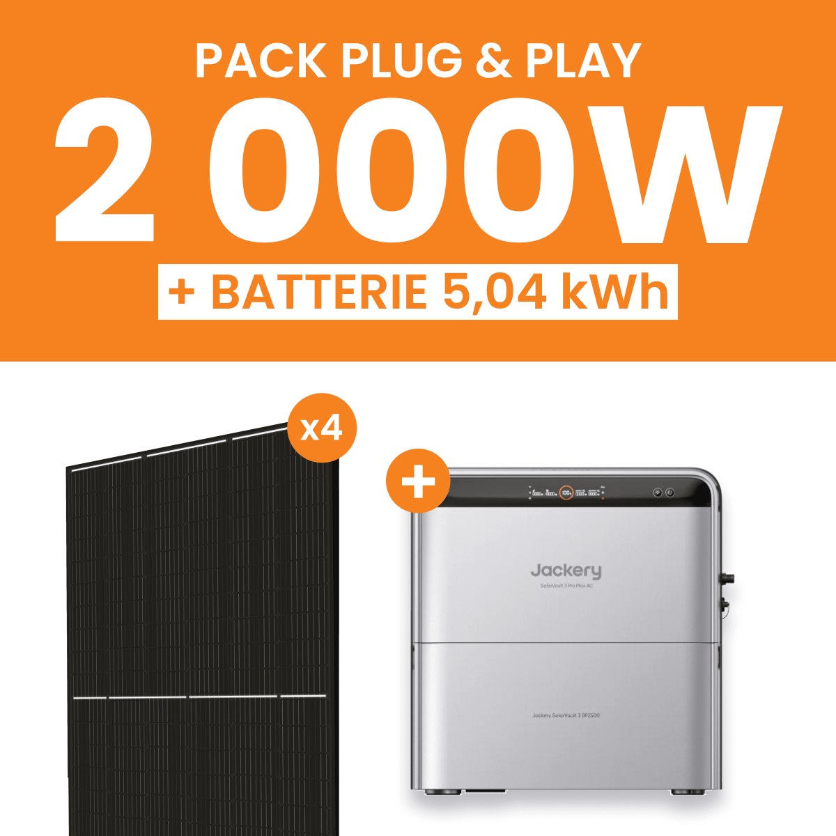 Kit Solaire Plug and Play 2000W Amerisolar + Jackery SolarVault 3 Pro + Batterie Additionnelle BP2500