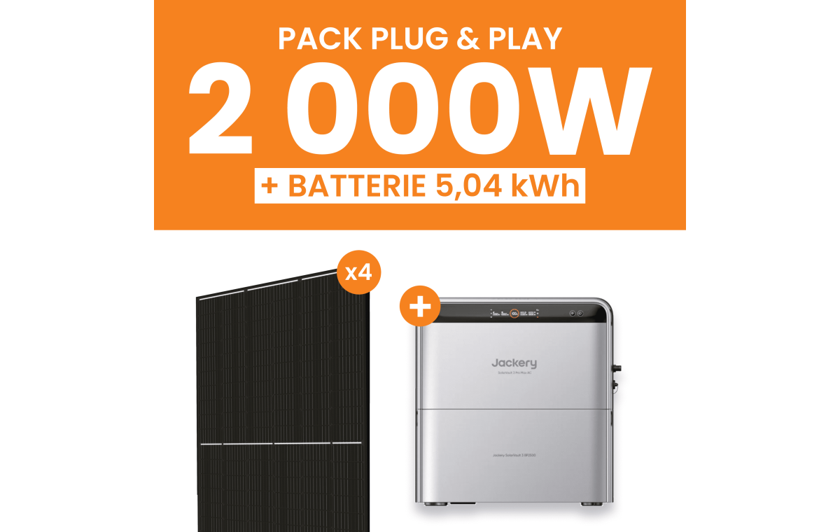 Kit Solaire Plug and Play 2000W Amerisolar + Jackery SolarVault 3 Pro + Batterie Additionnelle BP2500