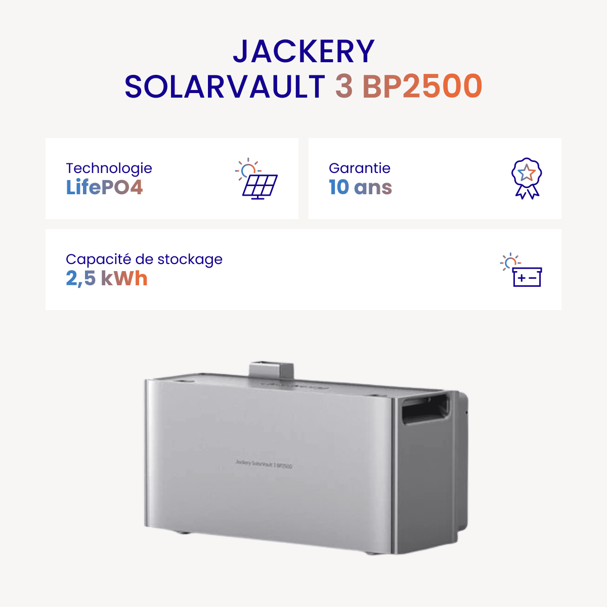 Batterie Solaire Additionnelle Jackery SolarVault BP2500 2,52 kWh LiFePO₄
