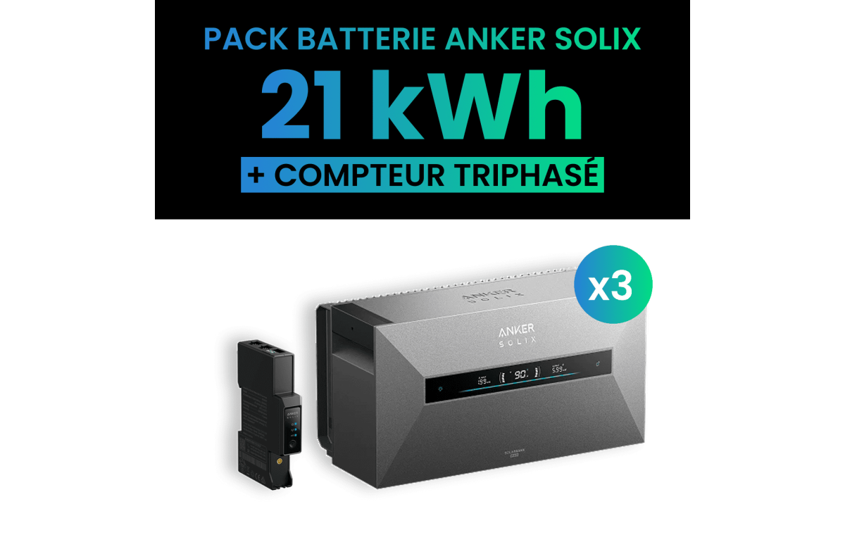 Pack 3 Batteries Solaire Anker SOLIX Solarbank Max AC 21 kWh + Compteur Triphasé Gen 2