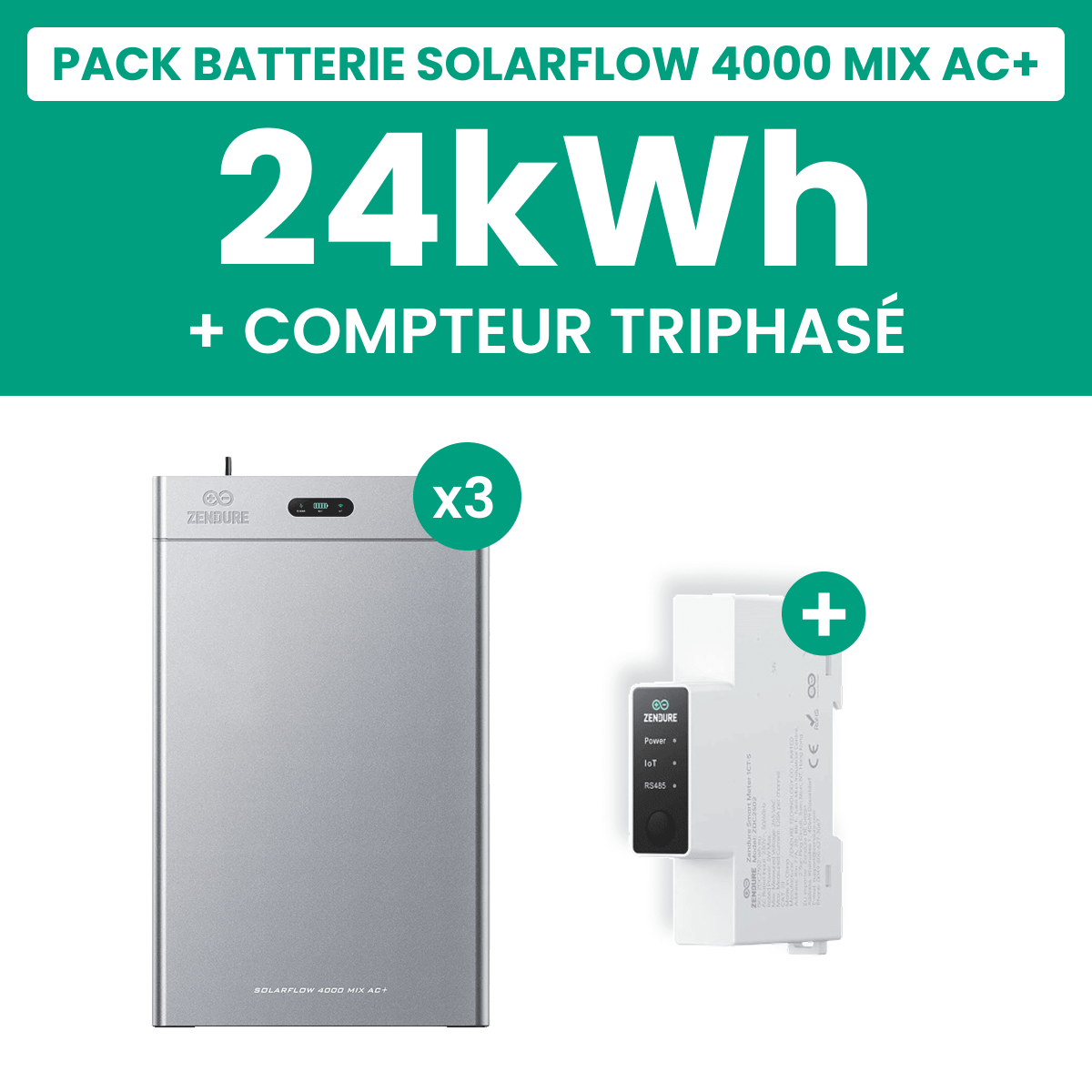 Pack Batterie Solaire Zendure SolarFlow 4000 Mix AC+ 24kWh Triphasé + Smart Meter 3CT-S