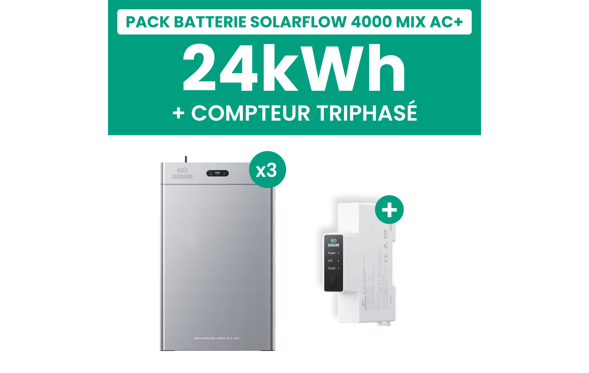 Pack Batterie Solaire Zendure SolarFlow 4000 Mix AC+ 24kWh Triphasé + Smart Meter 3CT-S