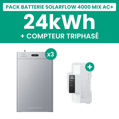 Pack Batterie Solaire Zendure SolarFlow 4000 Mix AC+ 24kWh Triphasé + Smart Meter 3CT-S