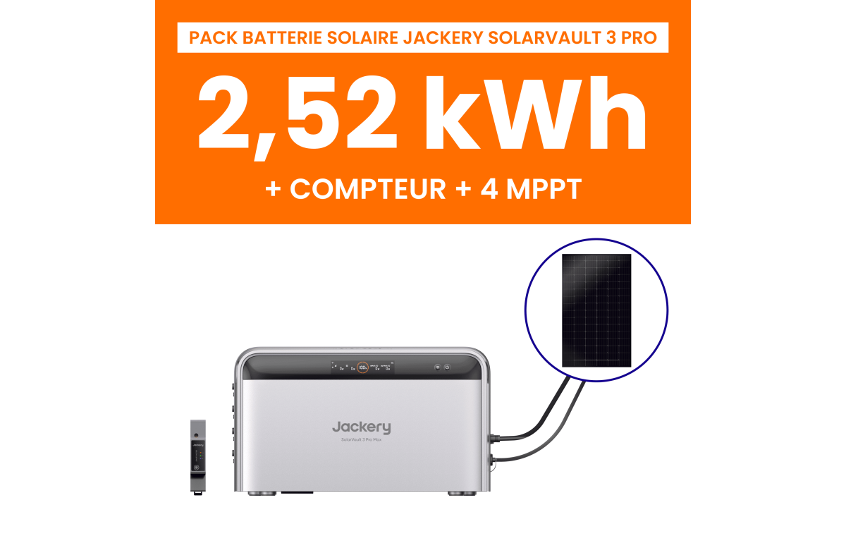 Pack Batterie Solaire Jackery SolarVault 3 Pro 2,52kWh + Compteur Intelligent 1P