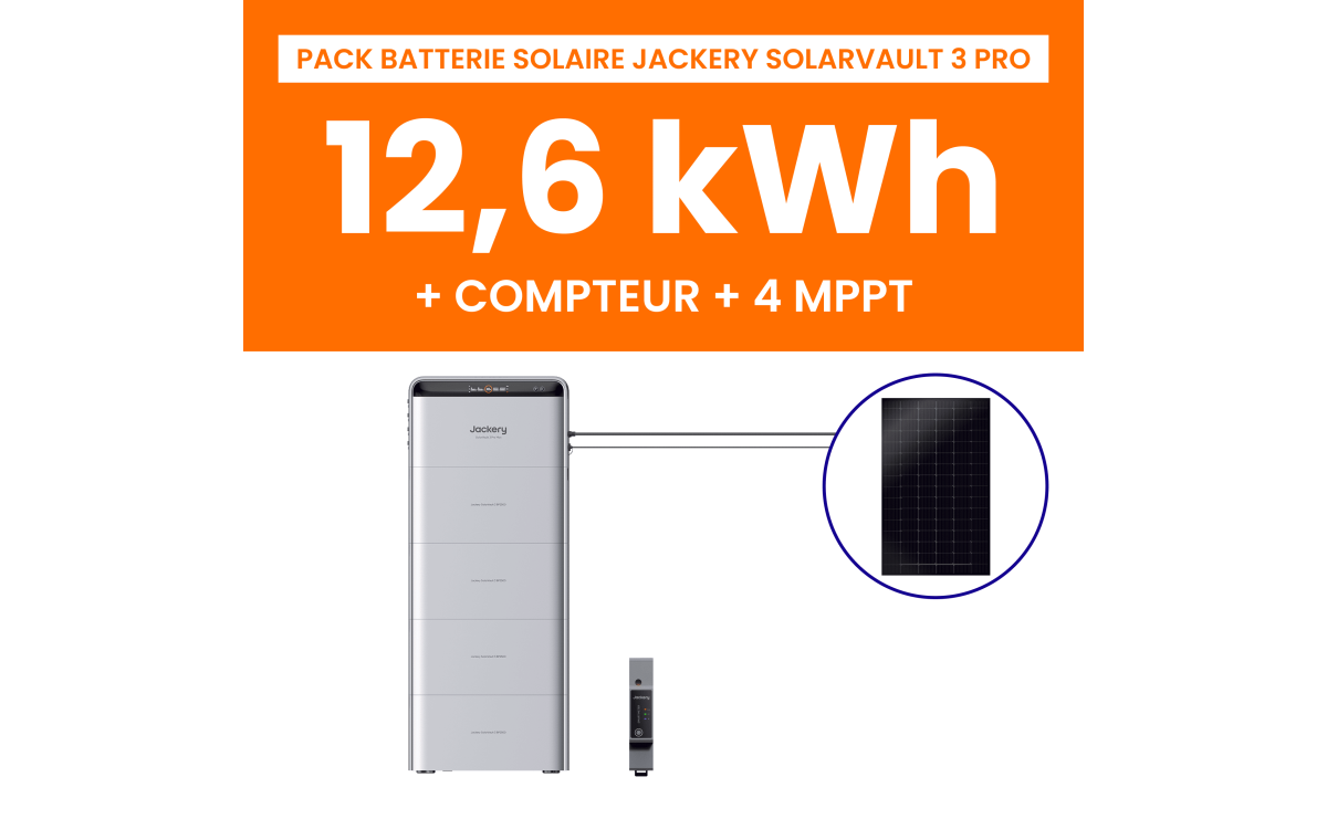 Pack Batterie Solaire Jackery SolarVault 3 Pro 12,6kWh + Compteur Intelligent 1P