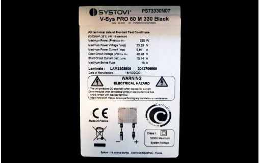 Panneau solaire Systovi 330Wc informations