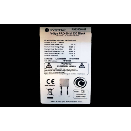 Panneau solaire Systovi 330Wc informations Panneau solaire Systovi 330Wc informations