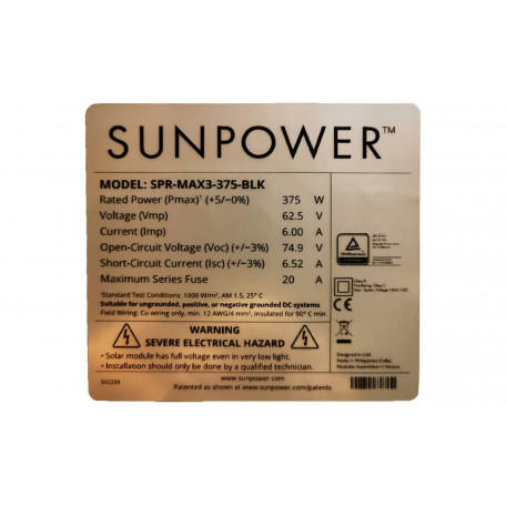 Panneau solaire SunPower 375Wc informations