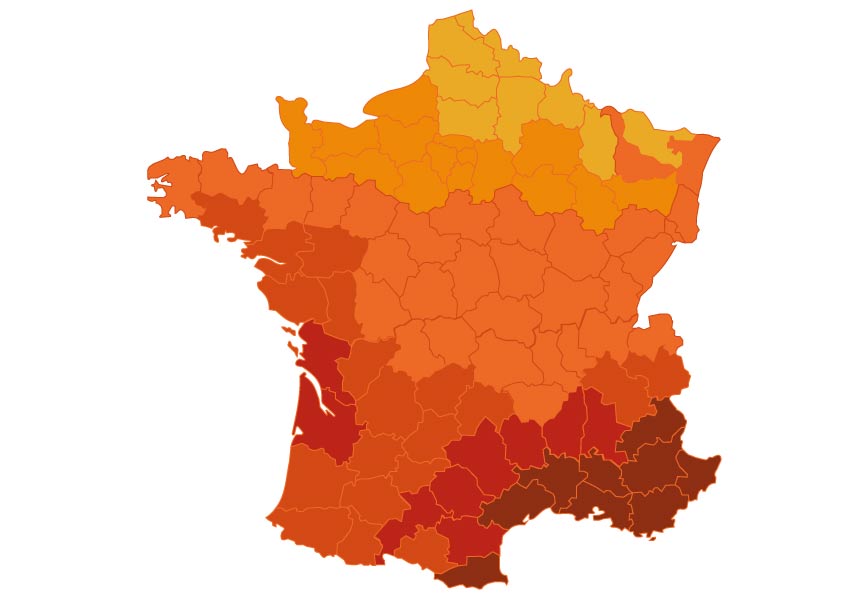 Carte de France des intensités de rayonnements solaires