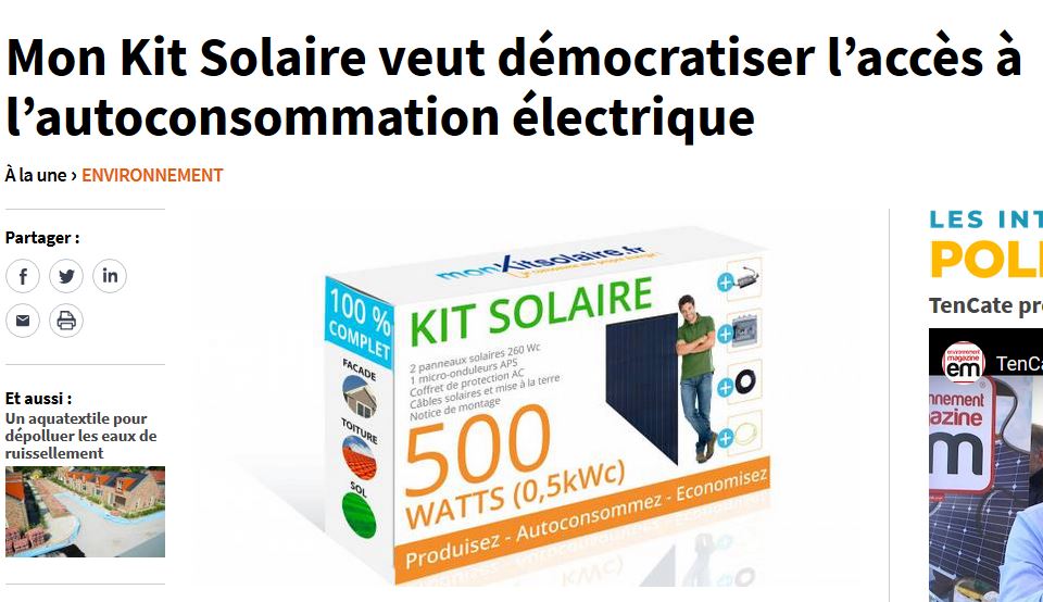 Article MonKitSolaire sur le site Construction Cayola