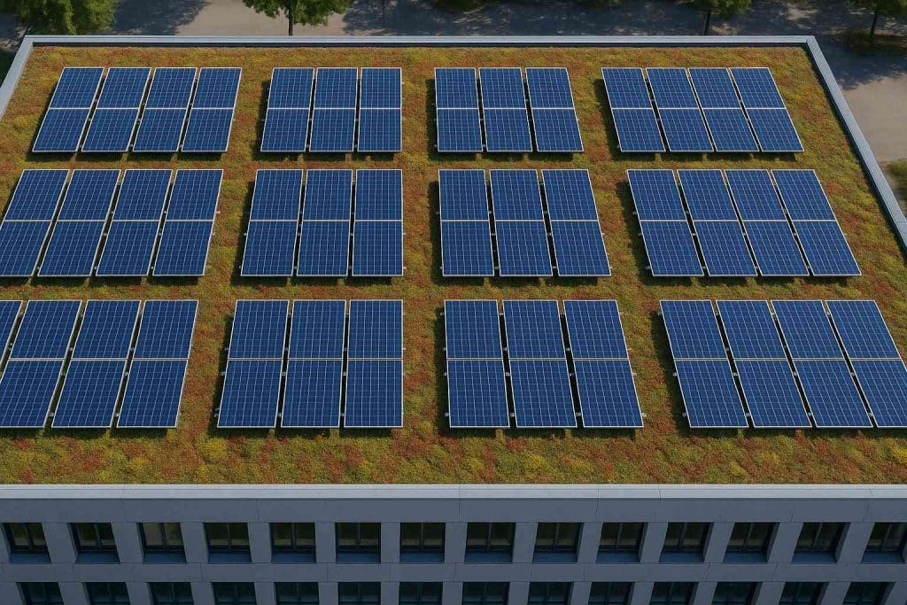 Toiture végétalisée avec panneaux solaires