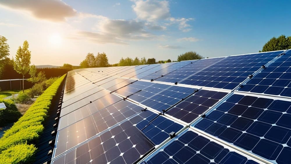 Installation de panneaux solaires photovoltaïques utilisée avec une batterie adaptée à une puissance de 5000W