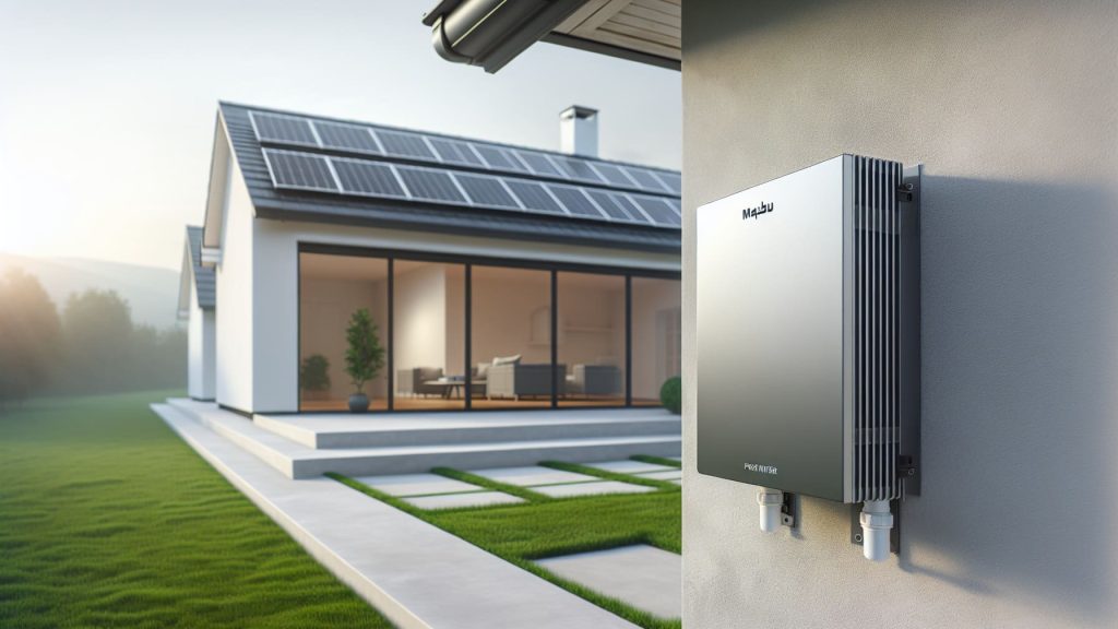 Maison équipée de panneaux solaires sur toiture avec onduleur Sofar installé sur le mur extérieur