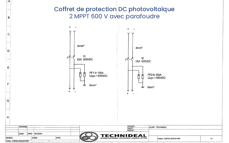 Schema coffret DC 600 V 2 MPPT avec parafoudre